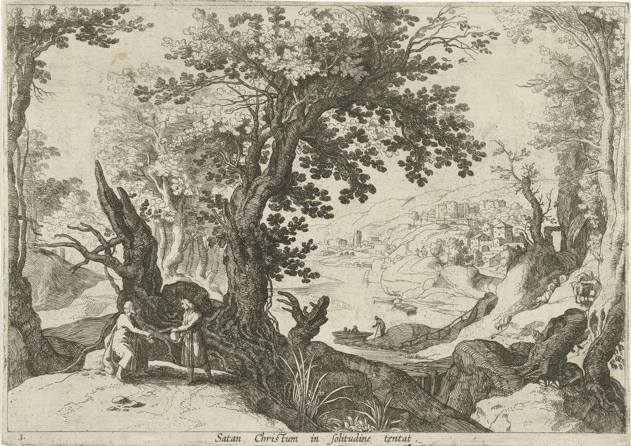 Paisagem com a tentação de Cristo
Satan Christum em solitudine tentat (título sobre o objecto)
Paisagens italianas com cenas bíblicas (título da série) de Willem van Nieulandt (II)
