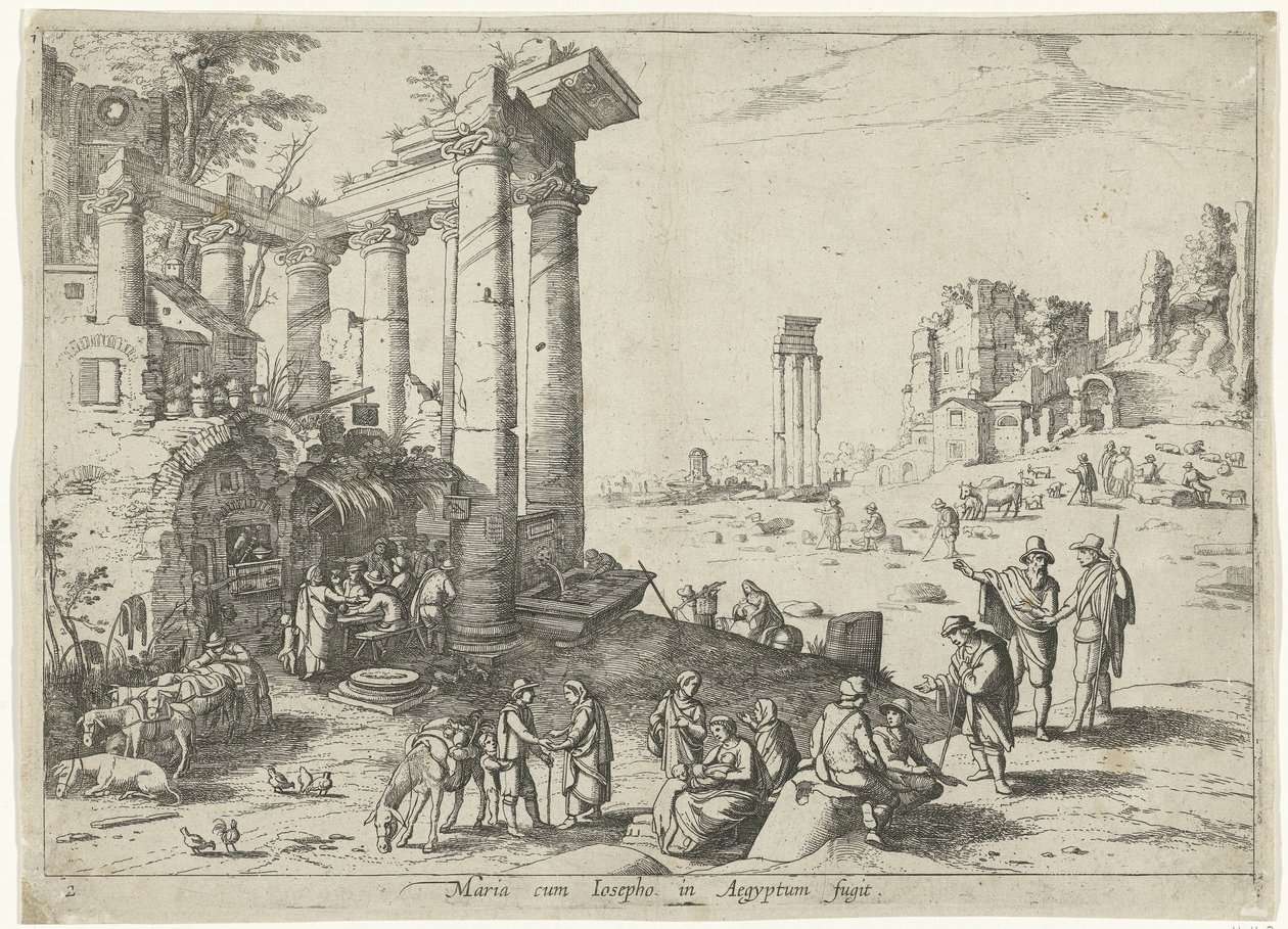 Paisagem com voo para o Egipto
Mary cum Iosepho em Aegyptum fugit (título sobre o objecto)
Paisagens italianas com cenas bíblicas (título da série) de Willem van Nieulandt (II)