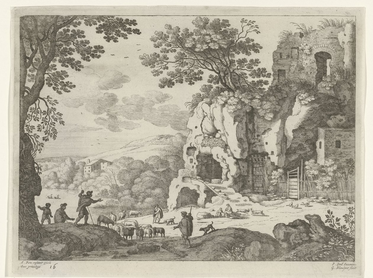 Paisagem com uma ruína
Paisagens italianas (título da série) de Willem van Nieulandt (II)