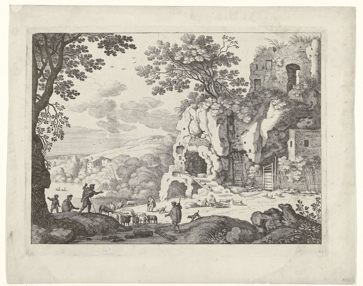 Paisagem com uma ruína
Paisagens italianas (título da série) de Willem van Nieulandt (II)