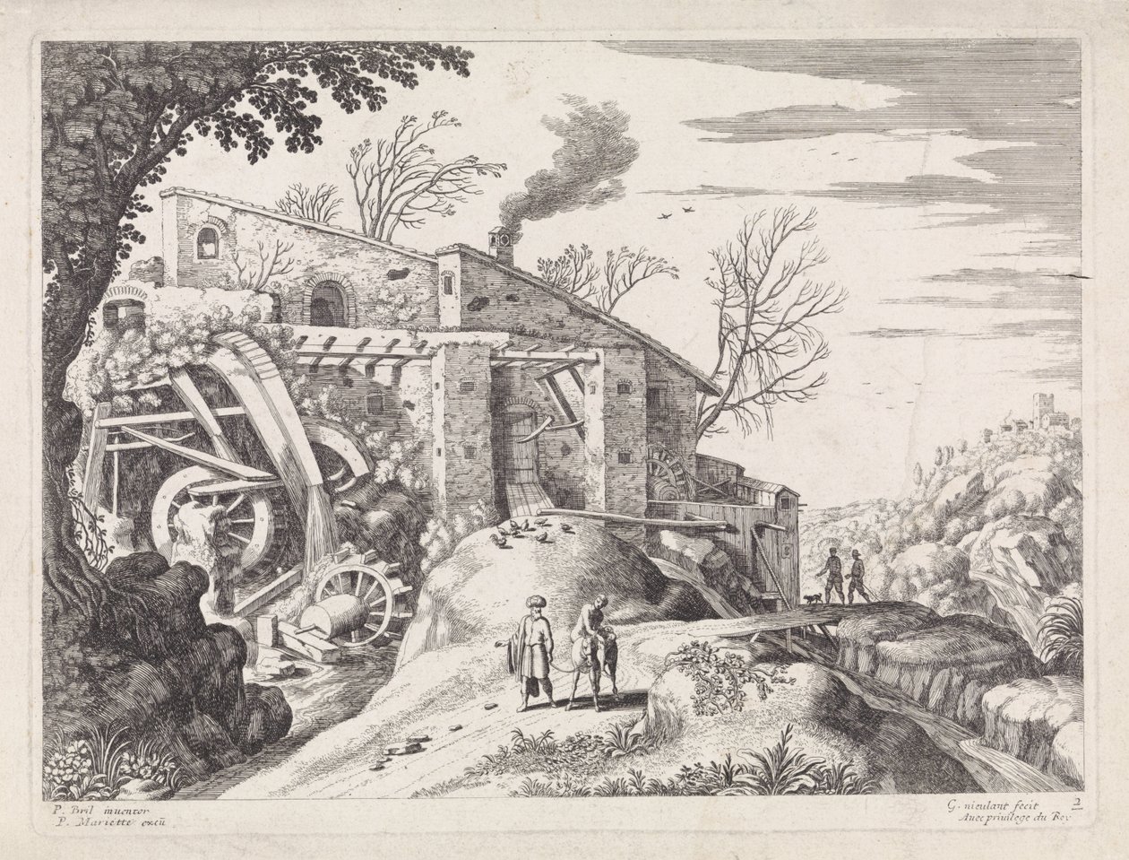 Paisagem com um moinho de água e o bom samaritano Paisagens italianas (título da série) de Willem van Nieulandt (II)