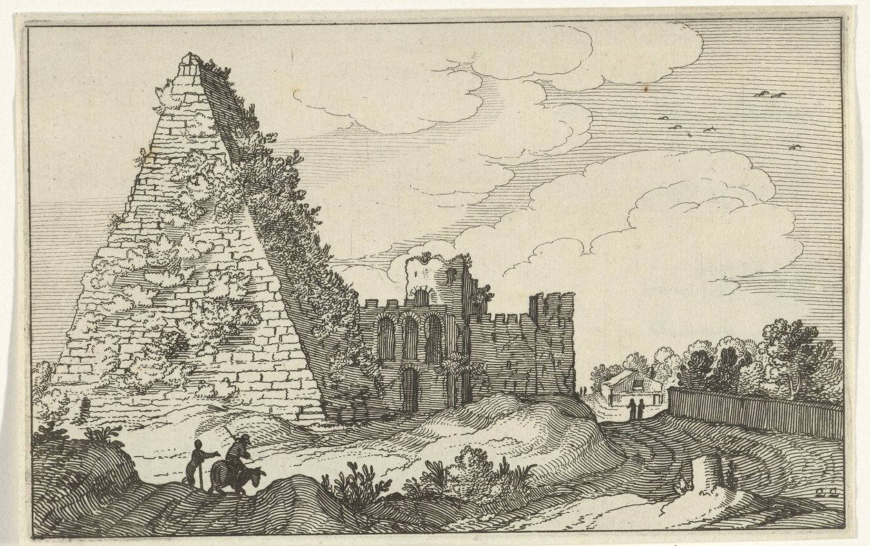 Pirâmide de Caio Céstio Ruínas romanas e paisagens costeiras (série 1) (título da série) de Willem van Nieulandt (II)
