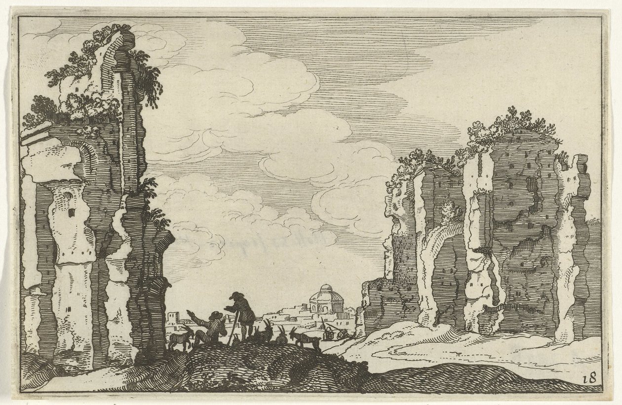 Ruína das Termas de Caracalla Ruínas romanas e paisagens costeiras (série 1) (título da série) de Willem van Nieulandt (II)