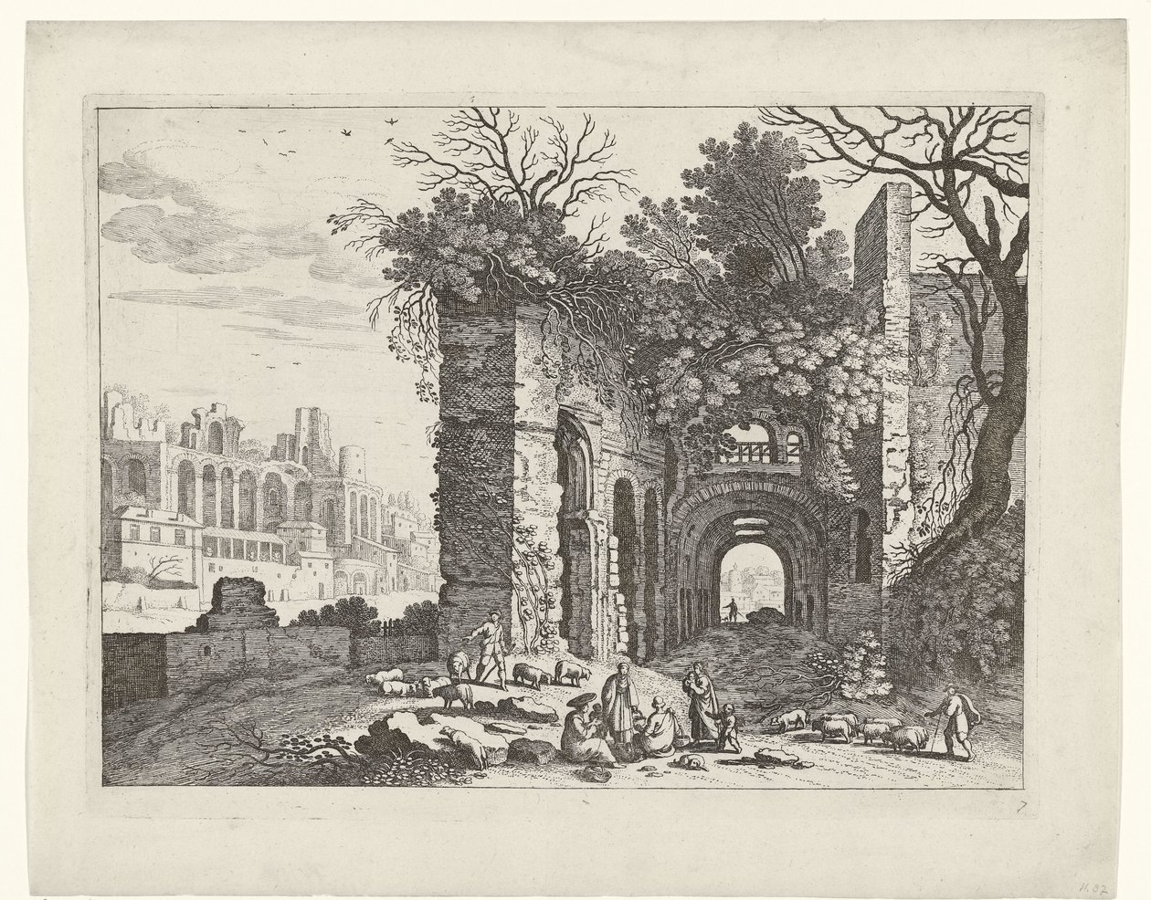 Descanso familiar em frente de uma ruína
Paisagens italianas (título da série) de Willem van Nieulandt (II)