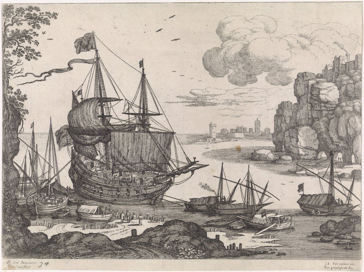 Navios em um porto Paisagens italianas (título da série) de Willem van Nieulandt (II)