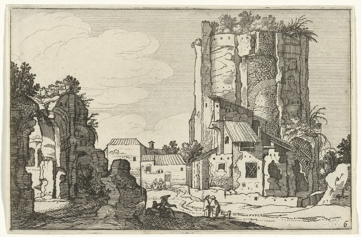 Duas ruínas Ruínas romanas e paisagens costeiras (série 1) (título da série) de Willem van Nieulandt (II)