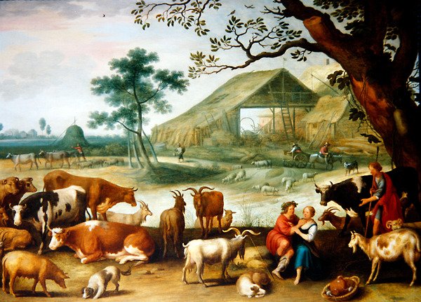 Um Casal de Camponeses com um Gado por uma Fazenda de Willem van Nieulandt