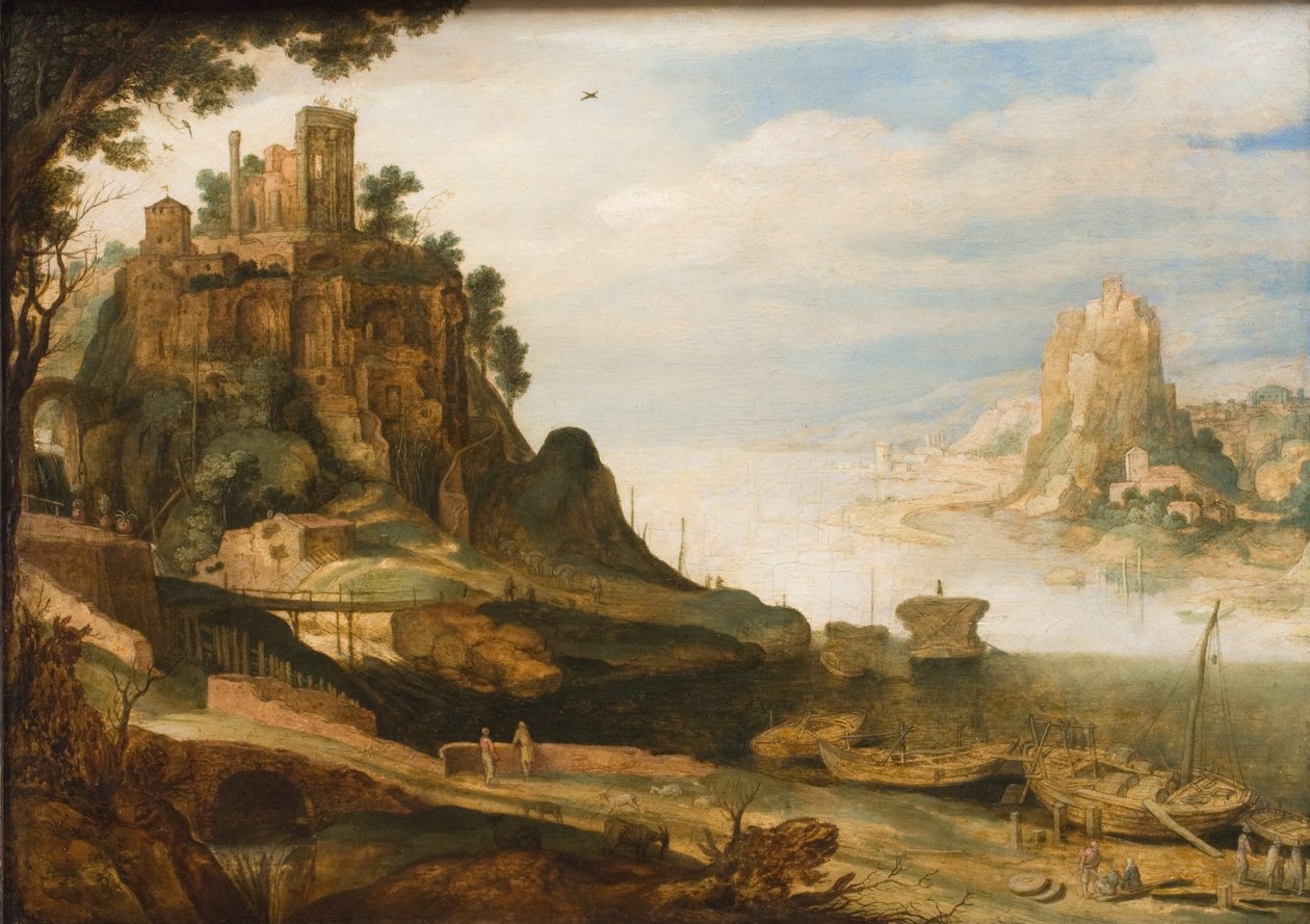 Paisagem costeira com o chamado Templo de Sibila em Tivoli de Willem van Nieulandt d.Y.