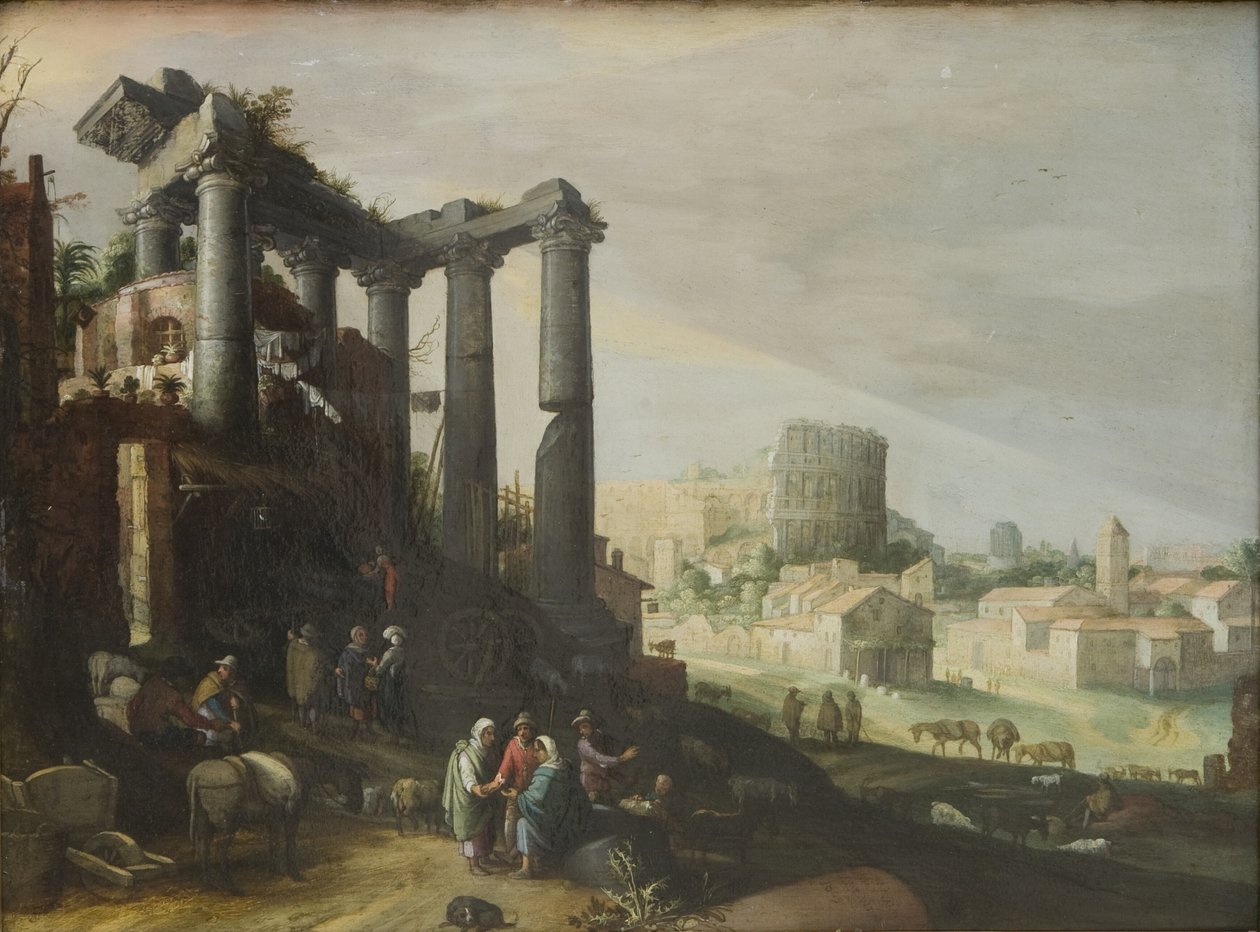 Paisagem com vista de Campo Vaccino em Roma de Willem van Nieulandt d.Y.