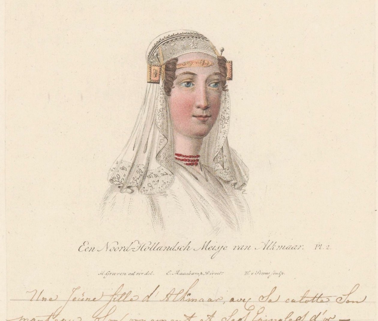 Cocar de uma garota de Alkmaar, 1816 Uma garota da Holanda do Norte de Alkmaar / Une Jeune d