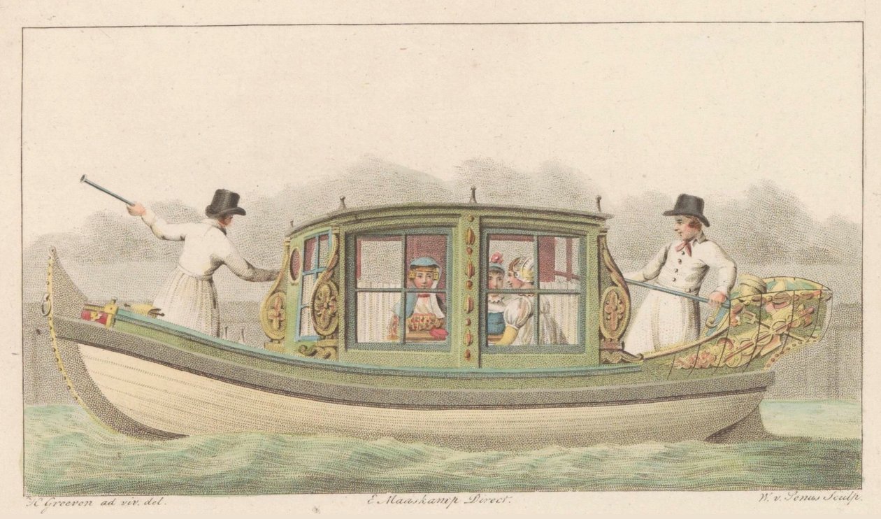 Caça à tenda de Zaan, 1816 A Noord-Hollandsch Tentjagtje no Zaan / Une barque de Compagnie nommée Tentjagje à Zaandam (título no objeto) de Willem van Senus