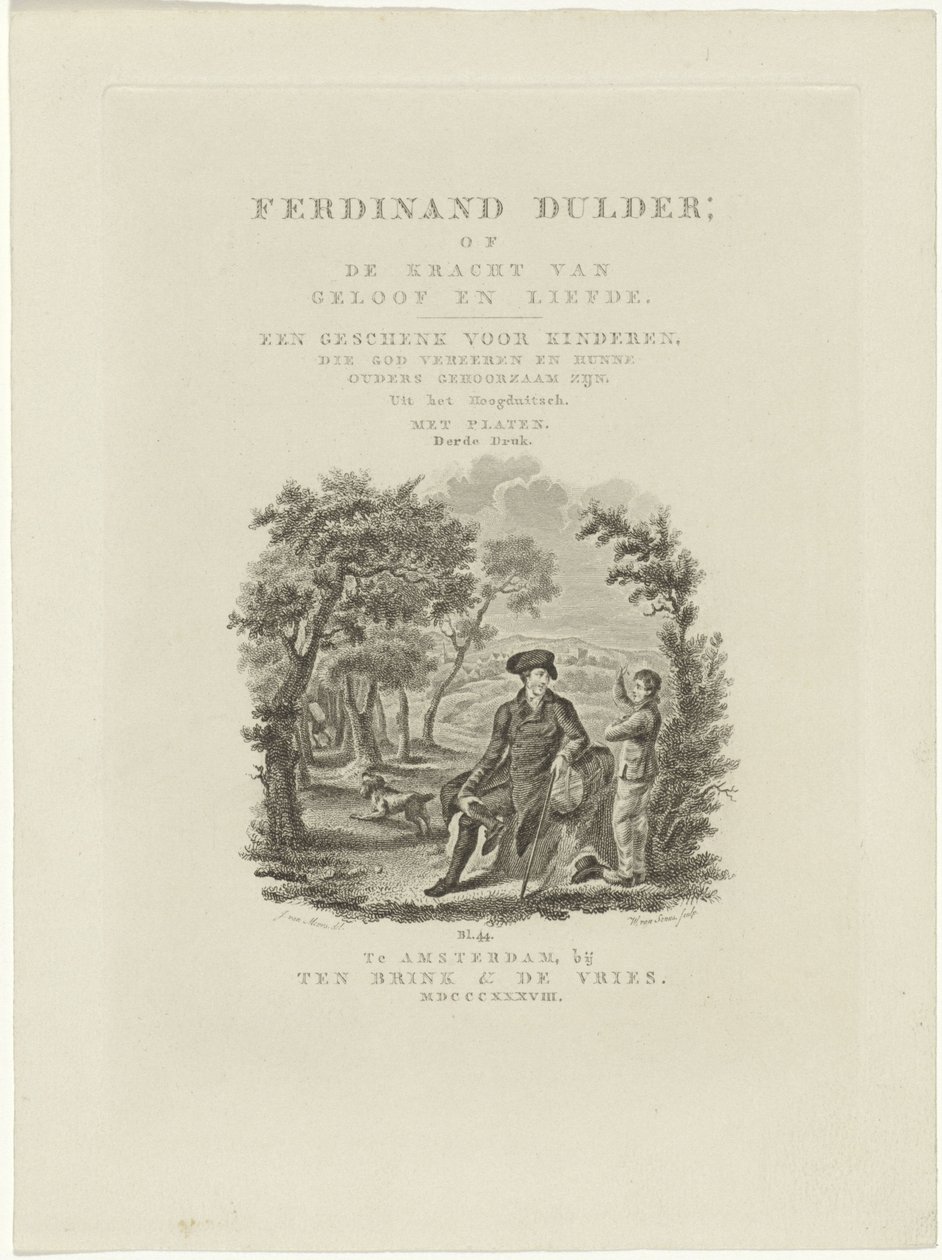 Viajante sentado e um menino em uma paisagem Folha de rosto para: J.G. Tobler, Ferdinand Dulder, 1838 de Willem van Senus