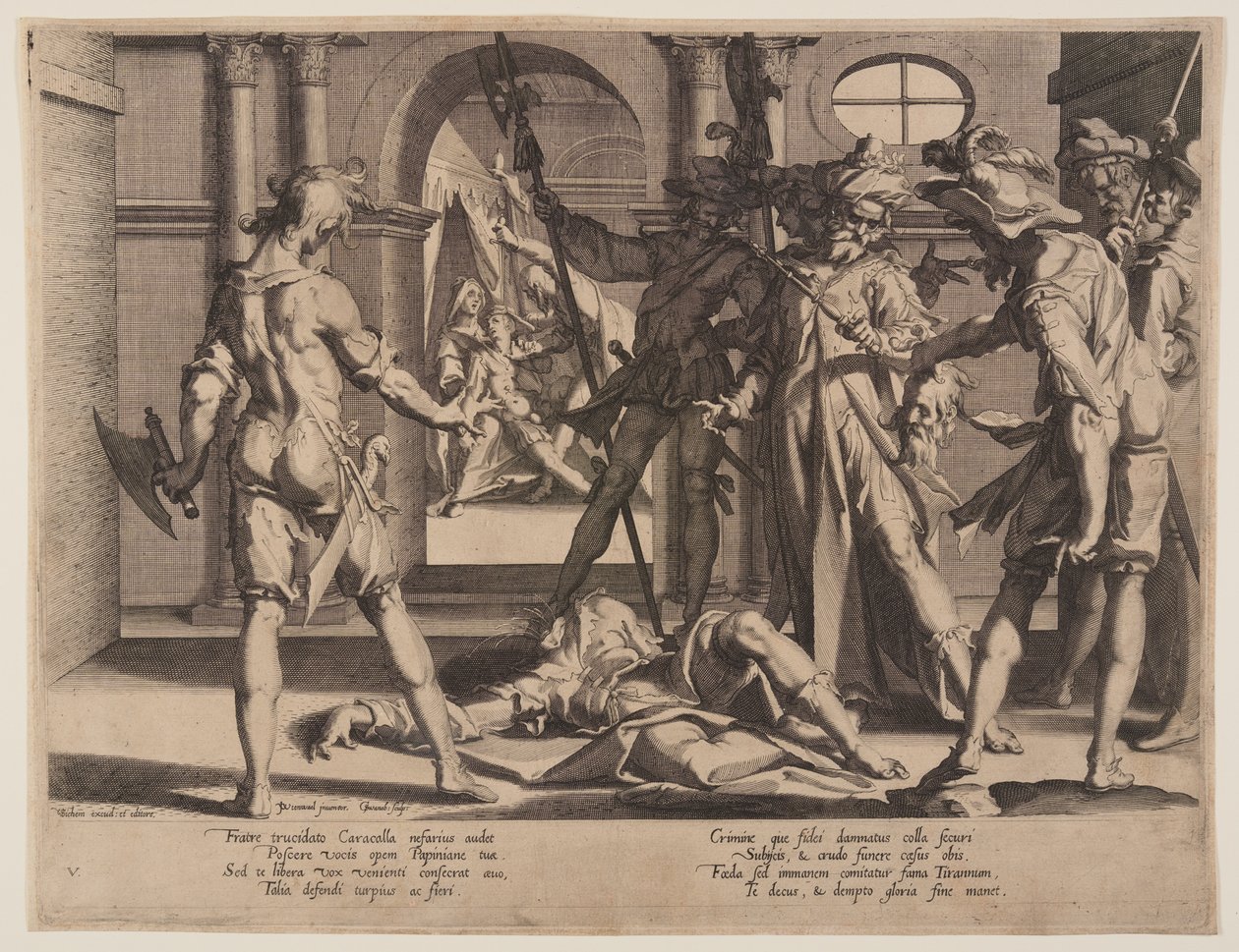 Decapitação do juiz romano Papiniano, placa 5 de Tronos da Justiça (Thronus Iustitiae) de Willem van Swanenburgh