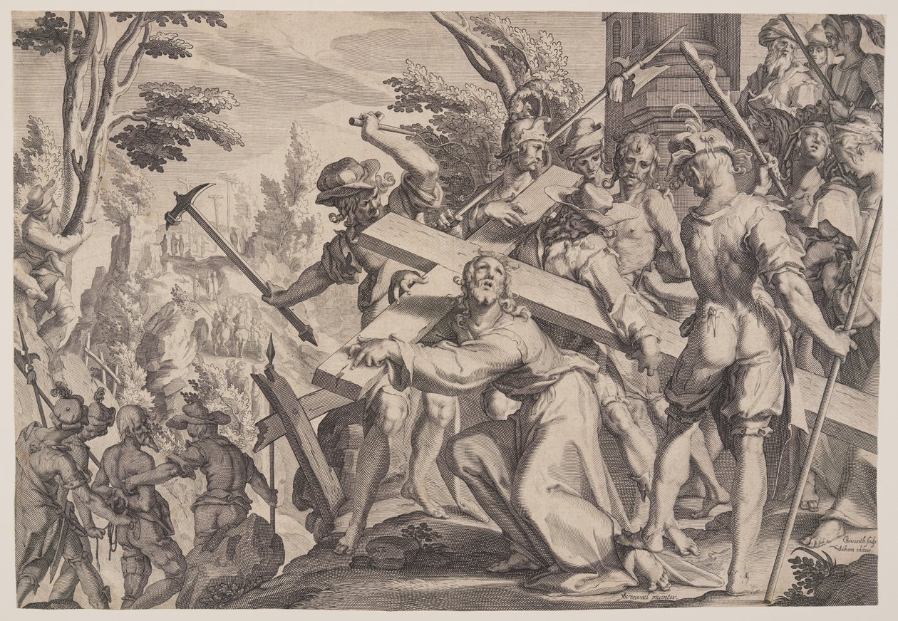 Cristo carregando a cruz, placa 4 de Tronos da Justiça (Thronus Iustitiae) de Willem van Swanenburgh
