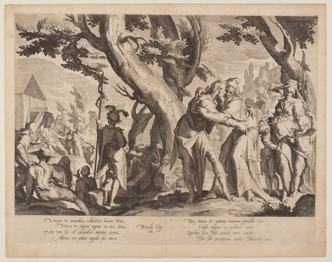 Encontro de Moisés e Jetro, lâmina 1 de Tronos de Justiça (Thronus Iustitiae) de Willem van Swanenburgh