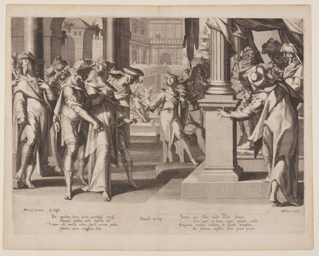 Susanna Before Daniel, prato 3 de Thrones of Justice (Thronus Iustitiae) de Willem van Swanenburgh