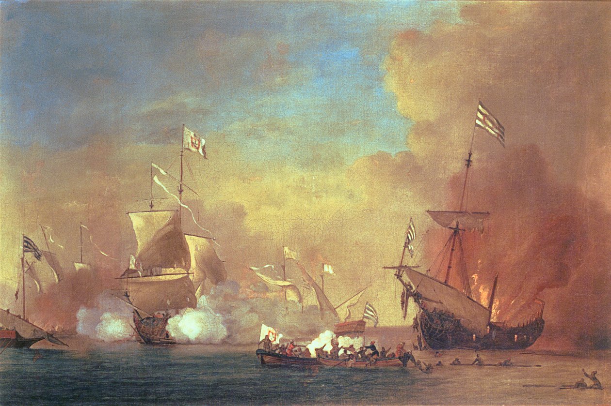 Piratas de Barbary atacando um navio espanhol de Willem van de IIVelde