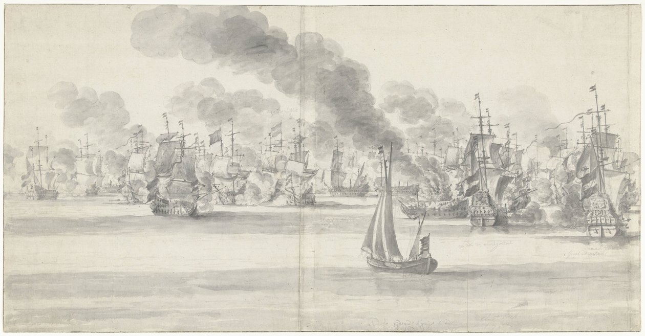 A Batalha de Katwijk (página esquerda), 1653 de Willem van de Velde (I)