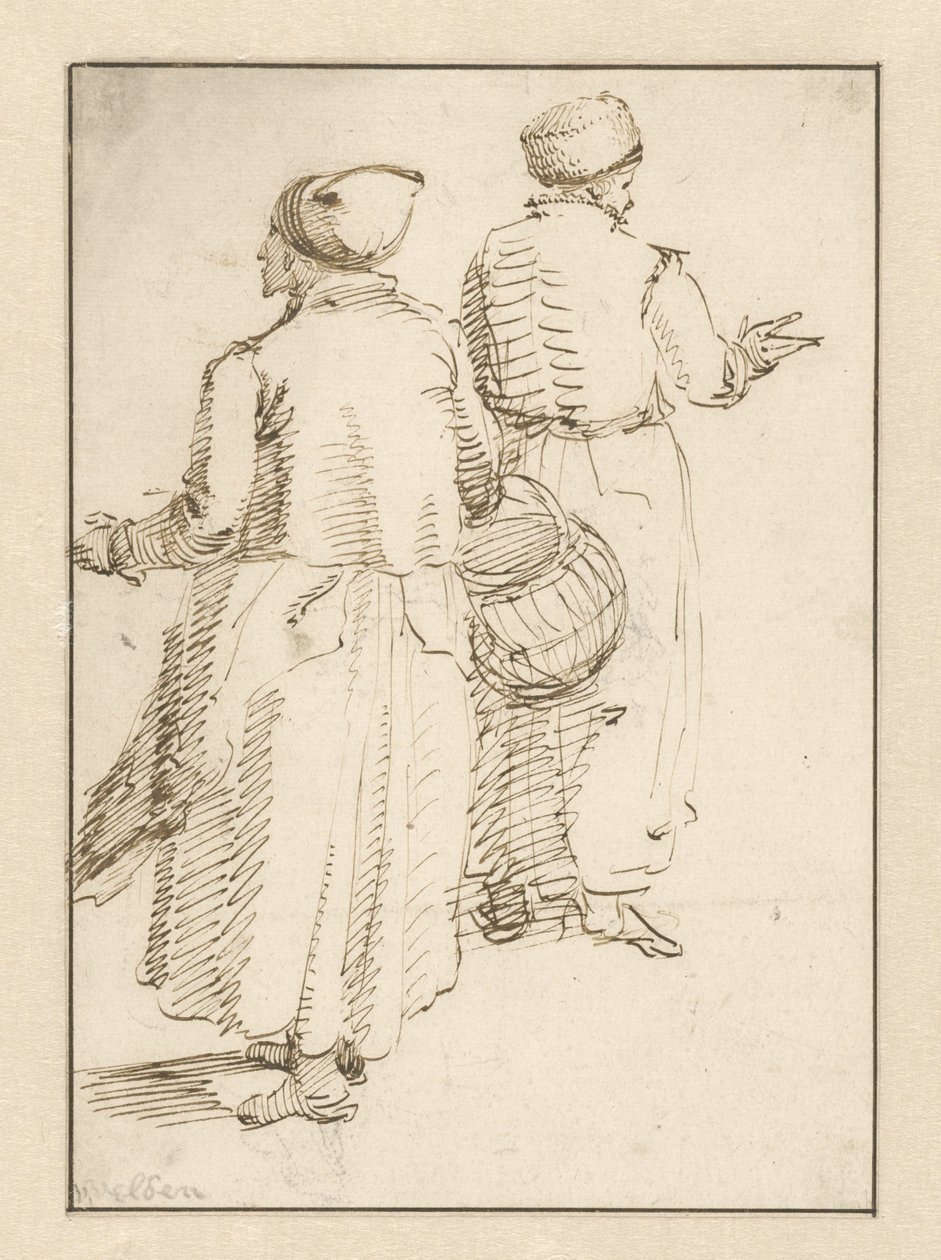 Homem e mulher em roupas de camponês, visto de trás de Willem van de Velde (I)