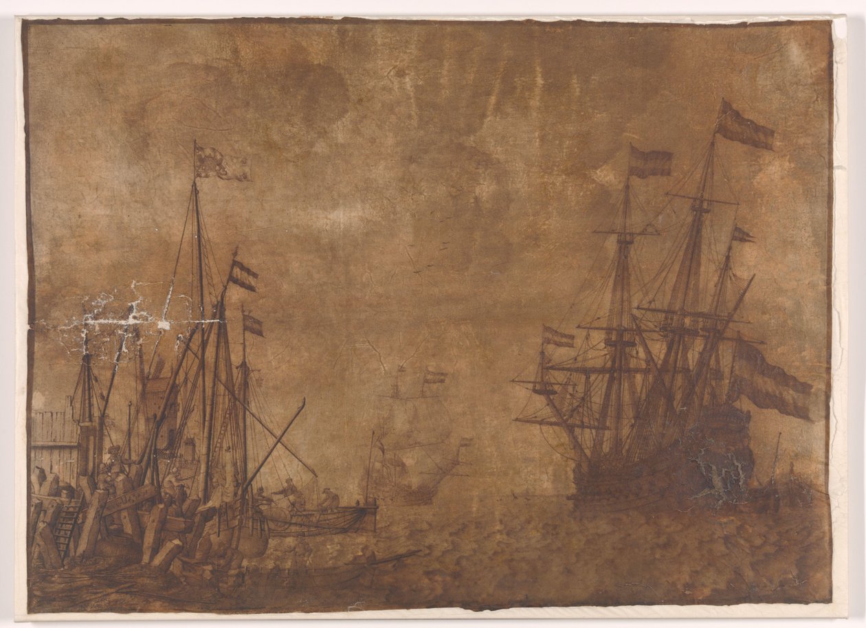 Navios em uma cabeça de porto de Willem van de Velde (I)