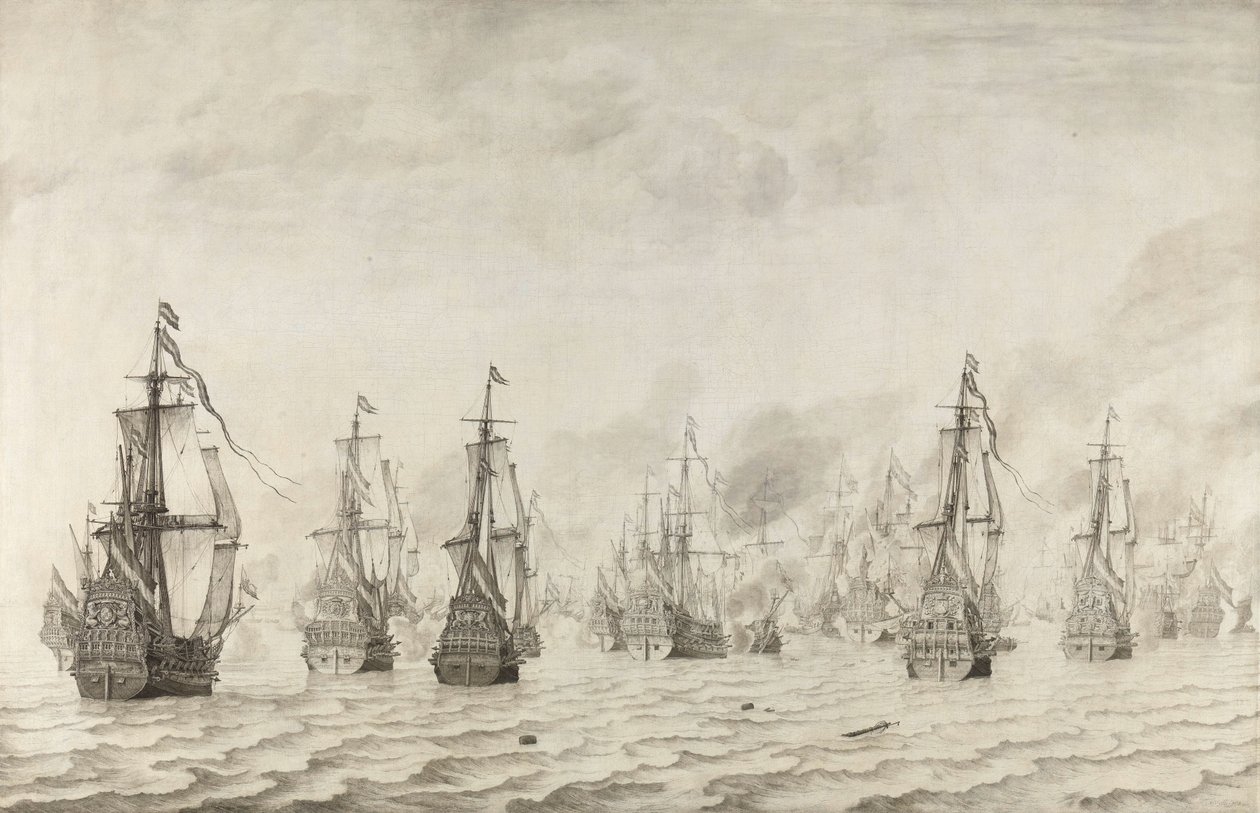 A Batalha de Dunquerque A Batalha Naval contra os espanhóis perto de Dunquerque, 18 de fevereiro de 1639 de Willem van de Velde (I)