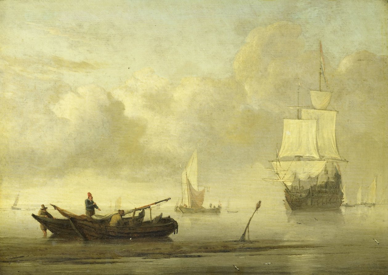 Navios perto da costa durante uma calma de Willem van de Velde (II)