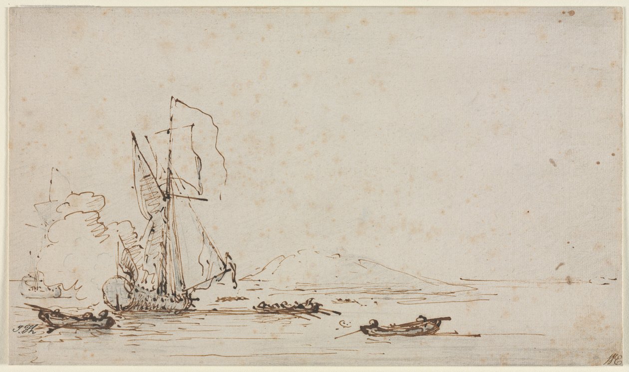 Saudação de Recebimento de Iate, c. 1700 de Willem van de Velde