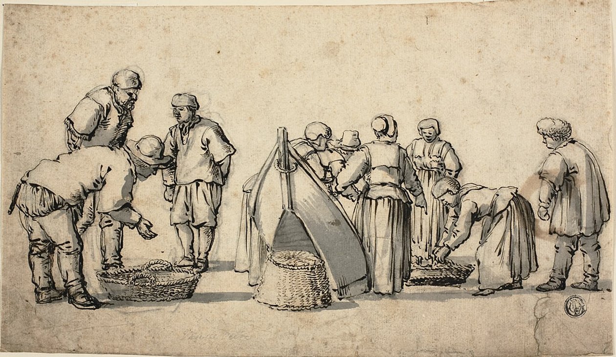 Um mercado de peixe holandês de Willem van de Velde I