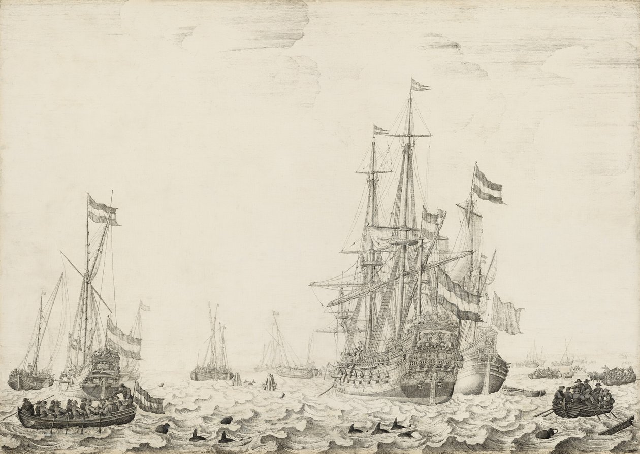 Navios holandeses perto da costa de Willem van de Velde the Elder