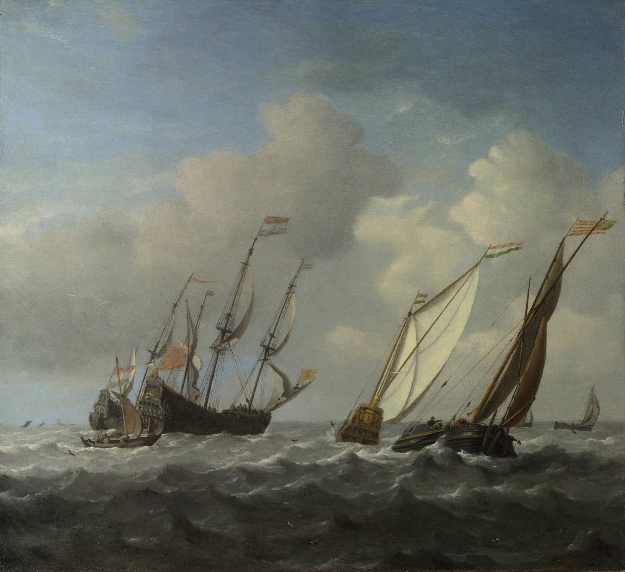 Um navio holandês, um iate e embarcações menores na brisa, c. 1660 de Willem van de Velde the Younger
