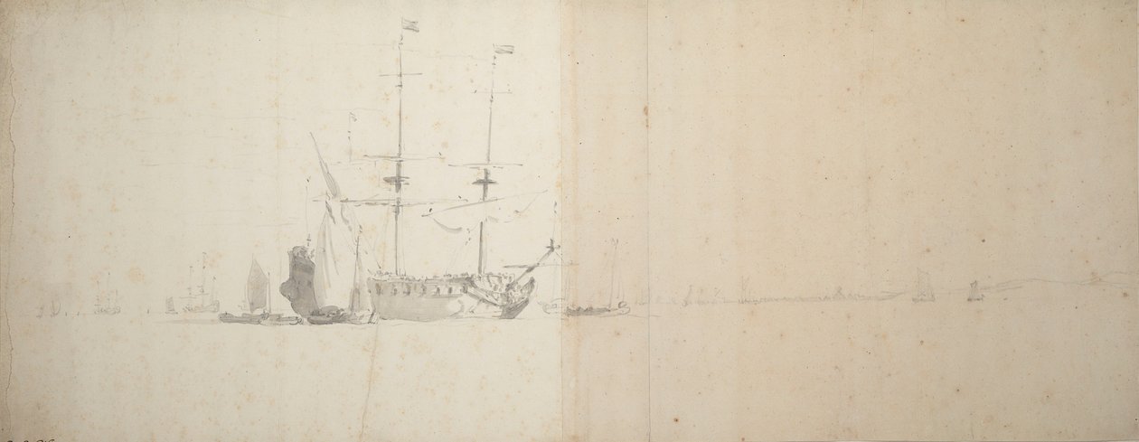 Um navio holandês ancorado ao largo da costa, c.1666 (grafite) de Willem van de Velde the Younger
