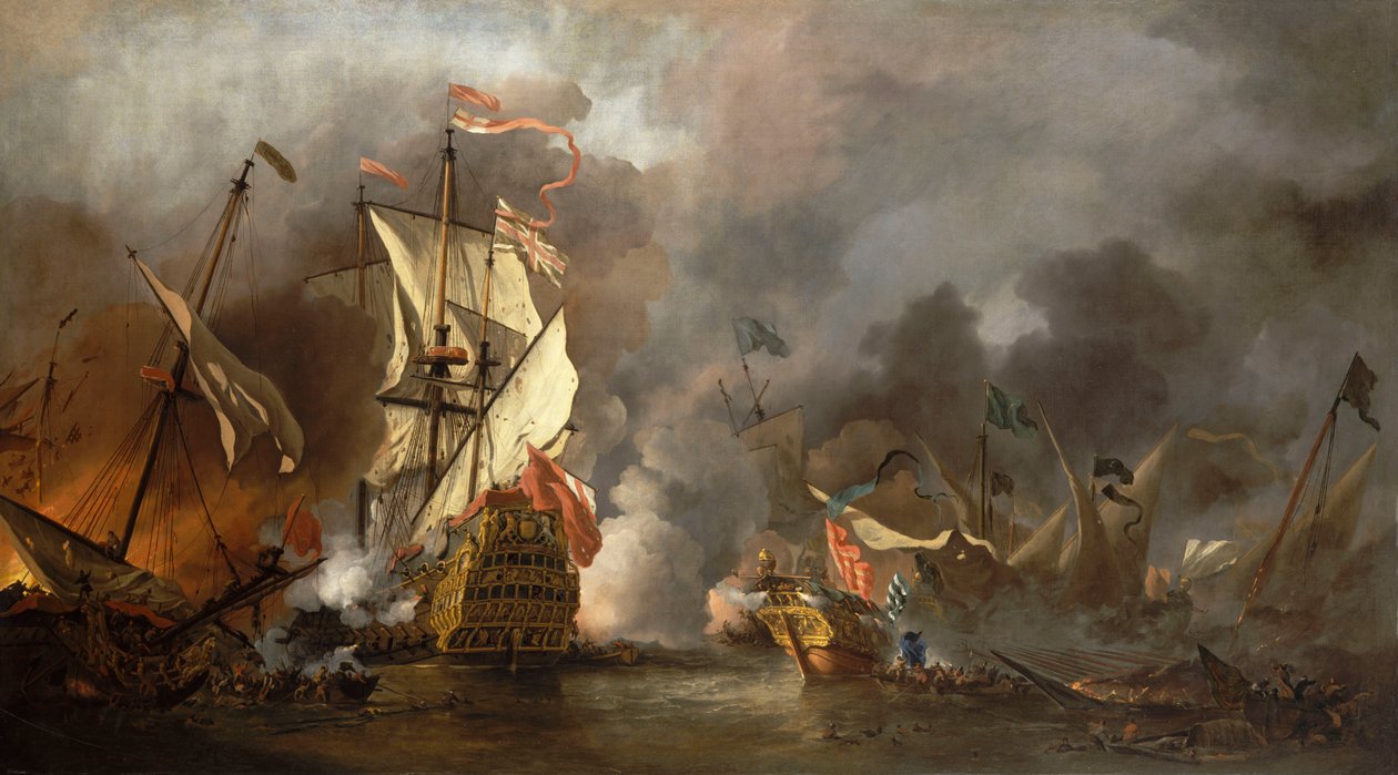 Um navio inglês em ação contra os piratas da Barbária de Willem van de Velde the Younger