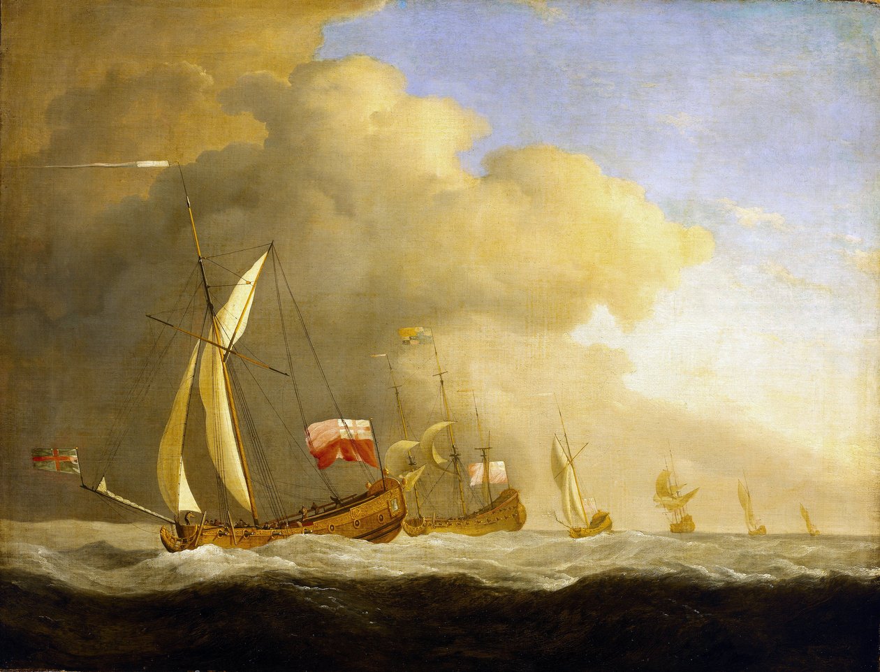 Grupo de iates reais britânicos no mar de Willem van de Velde the Younger