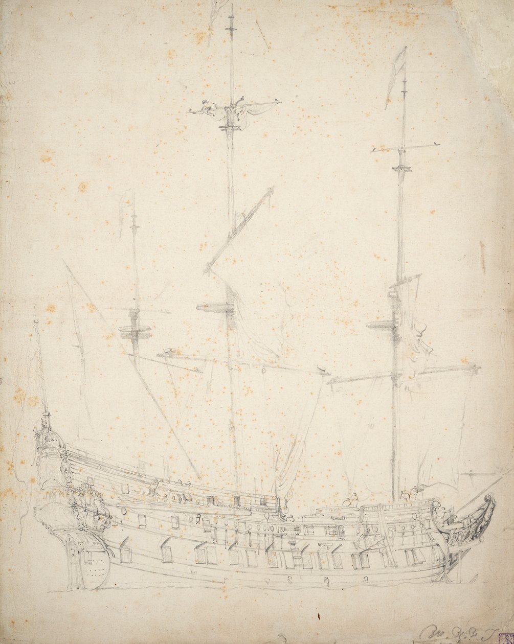 Retrato de um holandês de dois andares, c.1655 (offset, grafite) de Willem van de Velde the Younger