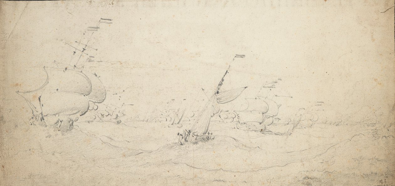Um esquadrão de retaguarda holandês a ir para barlavento num mar agitado, c.1672 (grafite) de Willem van de the Elder Velde
