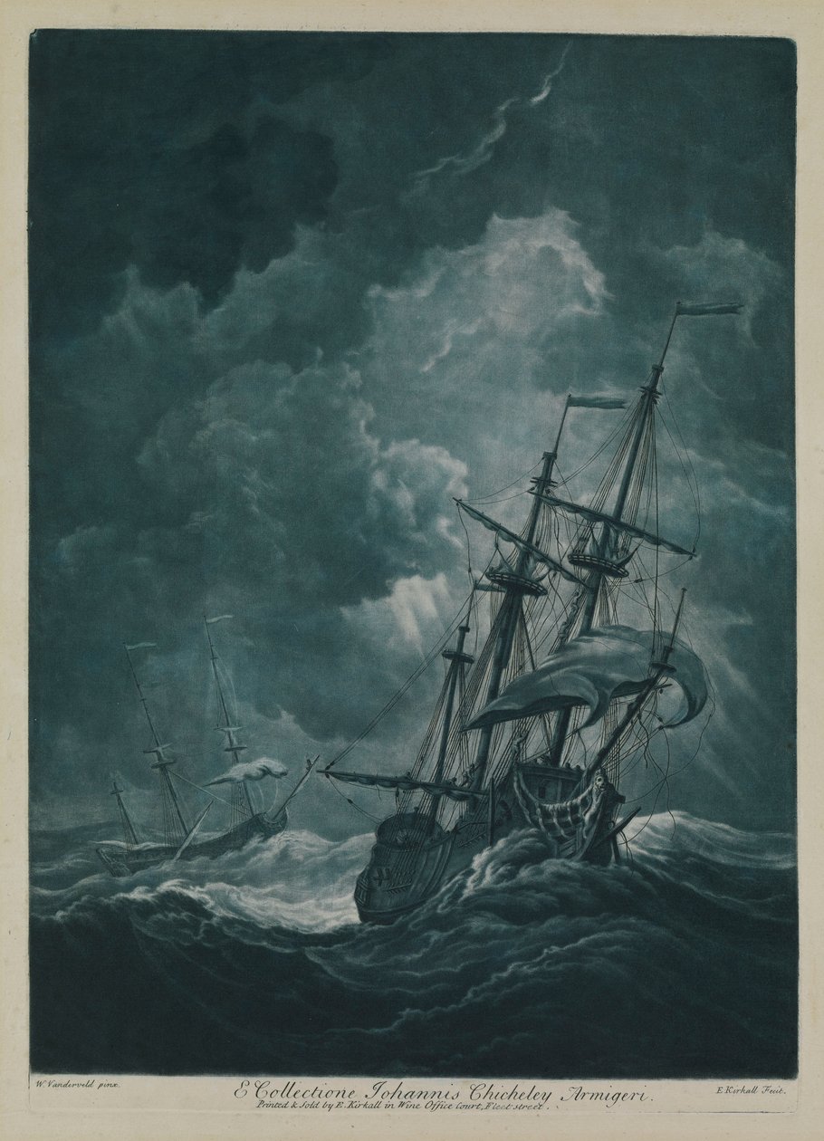 Um navio a navegar num vendaval de Willem van de the Elder Velde