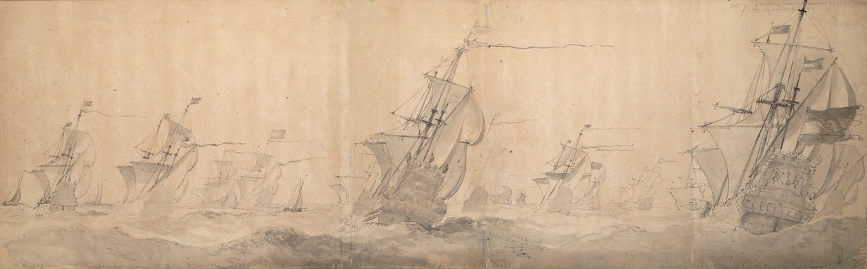 Frota holandesa a bater a costa ao largo das ilhas Frísias do Norte 9 [OS] / 19 de outubro de 1658 de Willem van de the Elder Velde