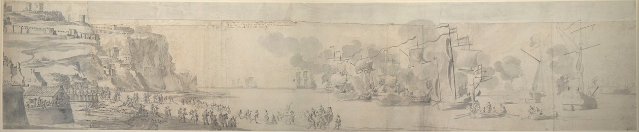 Maria de Modena desembarcando em Dover, 21 de novembro-1 de dezembro de 1673, c.1673 (grafite) de Willem van de the Elder Velde