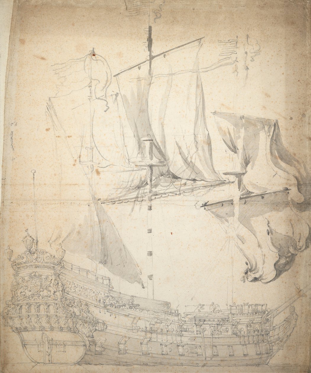Portait of the "Kampveere" (), c.1664 (offset, grafite, lavagem a cinzento) de Willem van de the Elder Velde