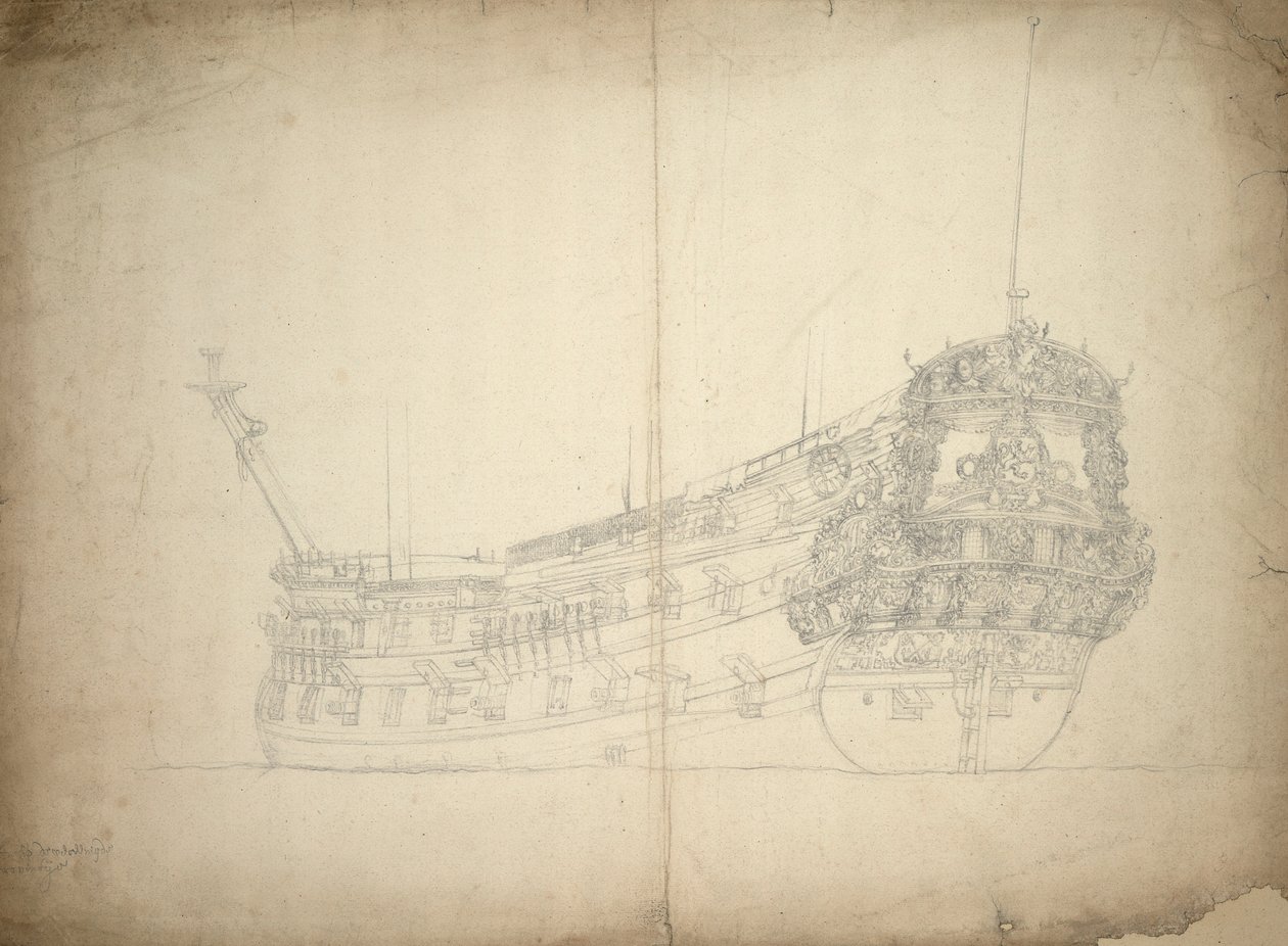 Retrato do "Vereenigde Provincien" (construído por volta de 1665), 48 canhões, última referência 1667, c.1665 (offset) de Willem van de the Elder Velde