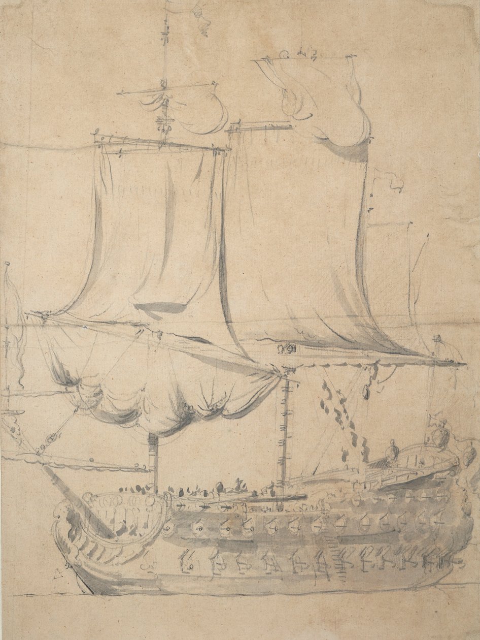 Retrato de um inglês de terceira categoria, c.1685 (grafite, lavagem cinzenta) de Willem van de the Elder Velde