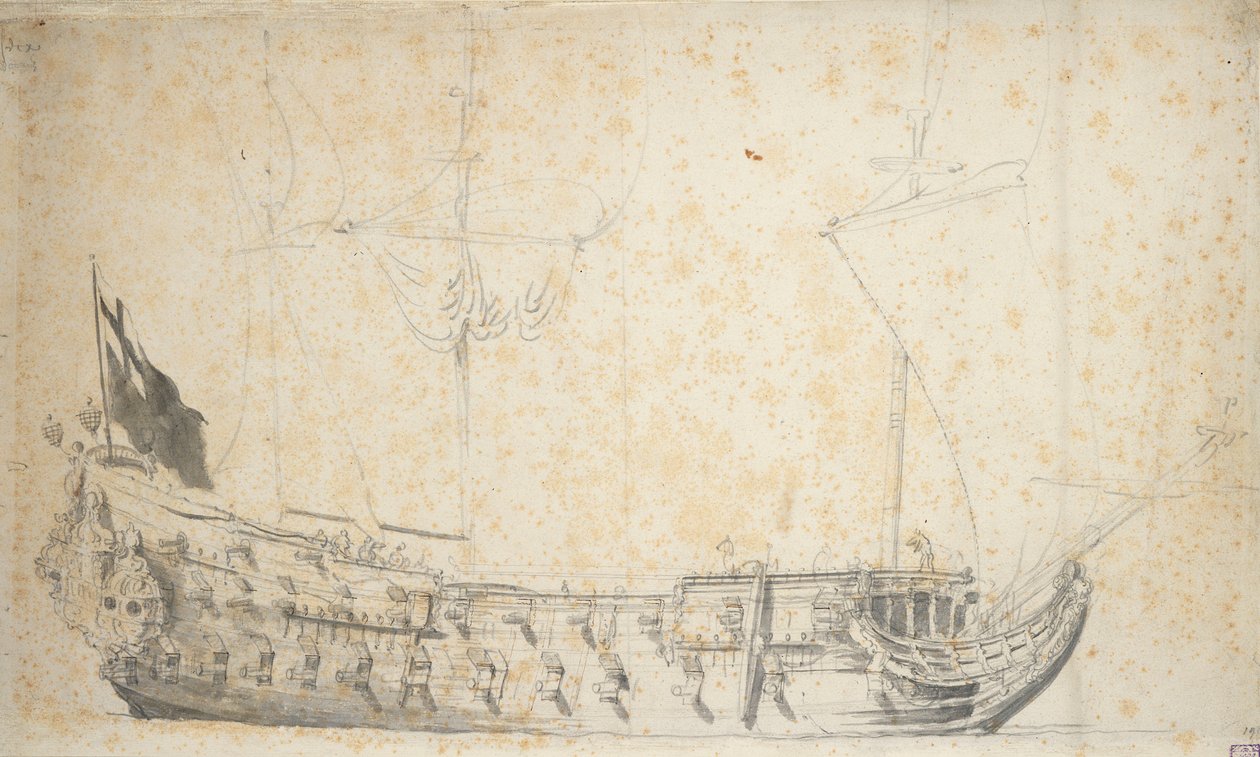 Retrato do "Essex", c.1660 (grafite, lavagem cinzenta) de Willem van de the Elder Velde