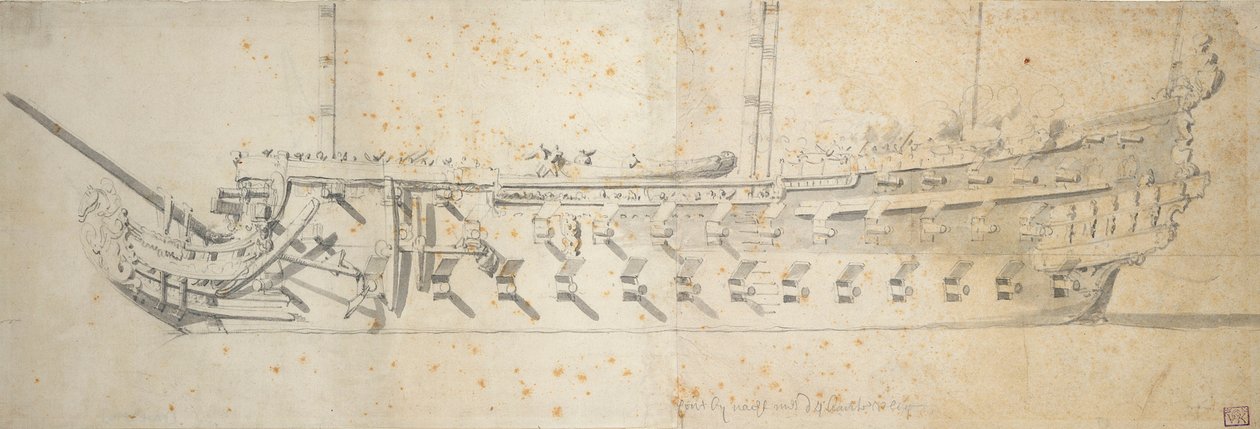 Retrato do "Royal Thérèse" (), navio de 70 a 80 canhões construído como "Paris" em 1670, rebaptizado em 1671 e condenado em 1690 de Willem van de the Elder Velde