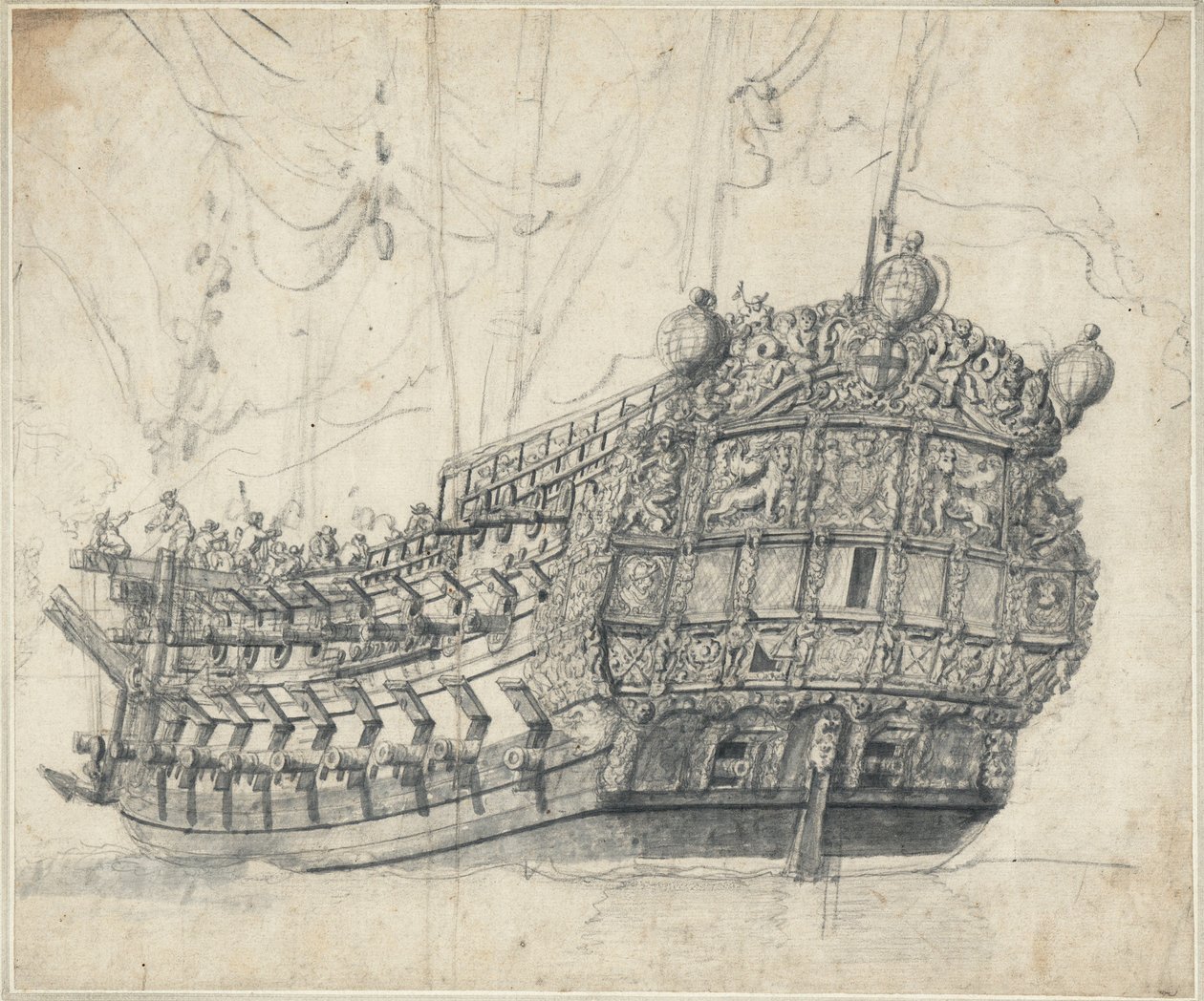 Retrato do "Tigre" (1678), c.1681 (grafite, lavagem cinzenta) de Willem van de the Elder Velde