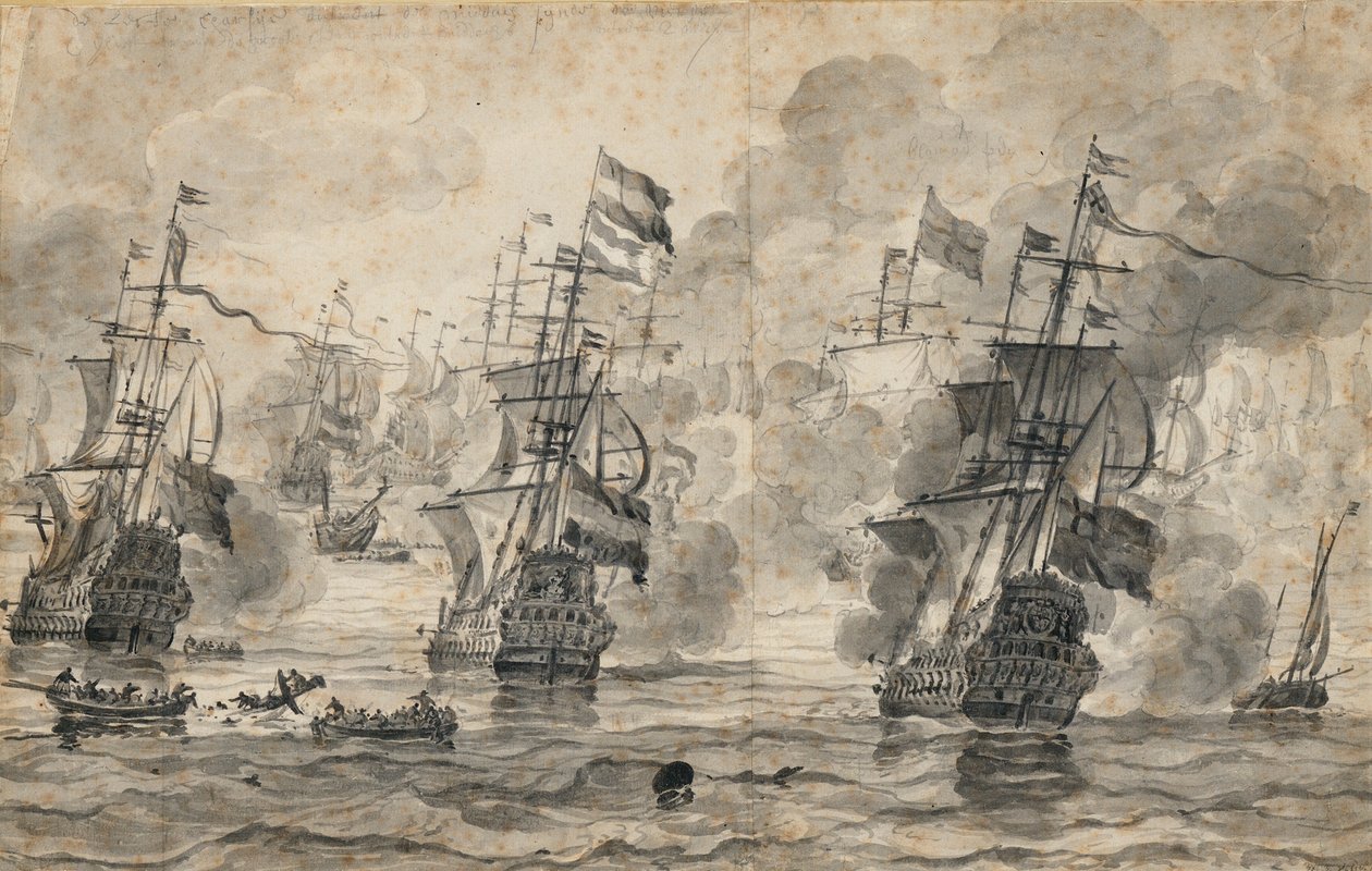 A Batalha de Scheveningen, 31 de julho de 1653: a última passagem da batalha de Willem van de the Elder Velde