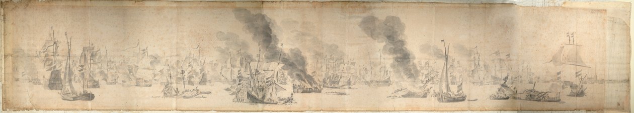A Batalha do Øresund, 29 de outubro de 1658, c.1658 (papel) de Willem van de the Elder Velde