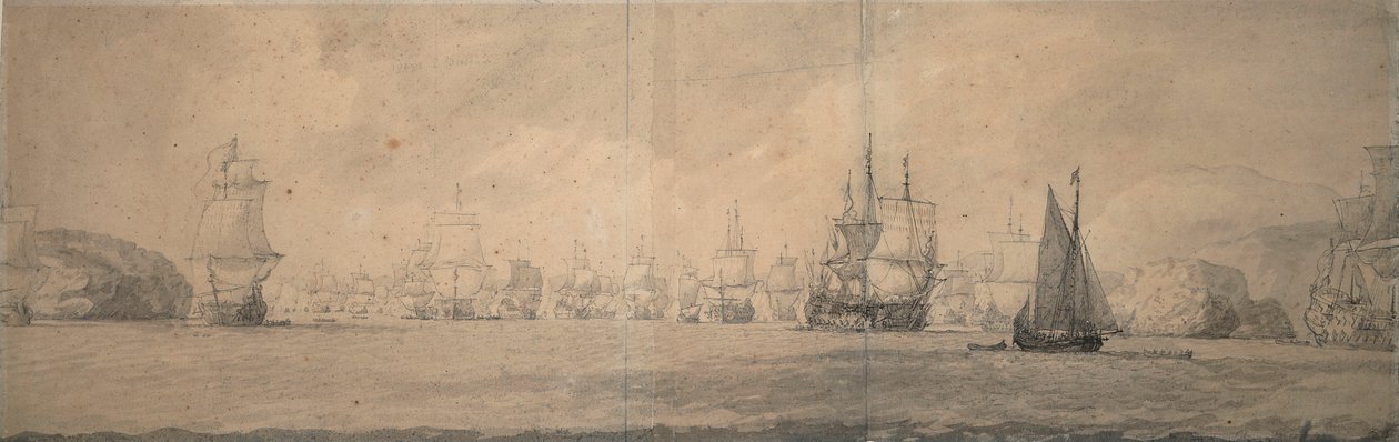 Os navios holandeses da Índia navegam em direção a Bok op Raa (Bjaelkero), 25 de agosto-4 de setembro de 1665 de Willem van de the Elder Velde