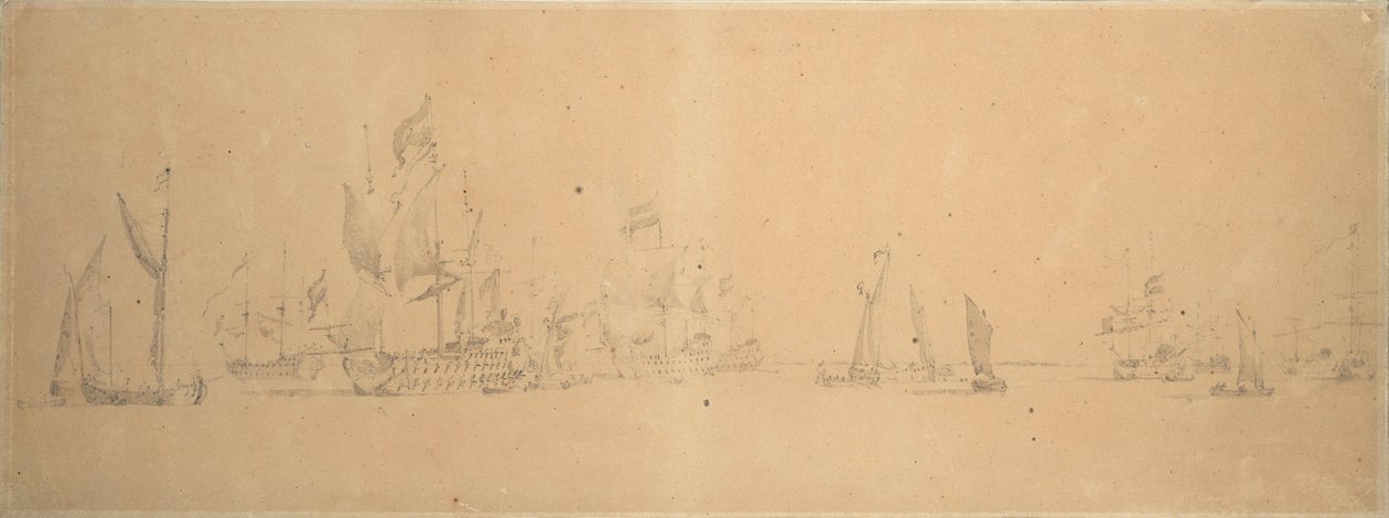 A frota neerlandesa em ares ligeiros, c.1666 (grafite, lavagem a cinzento) de Willem van de the Elder Velde
