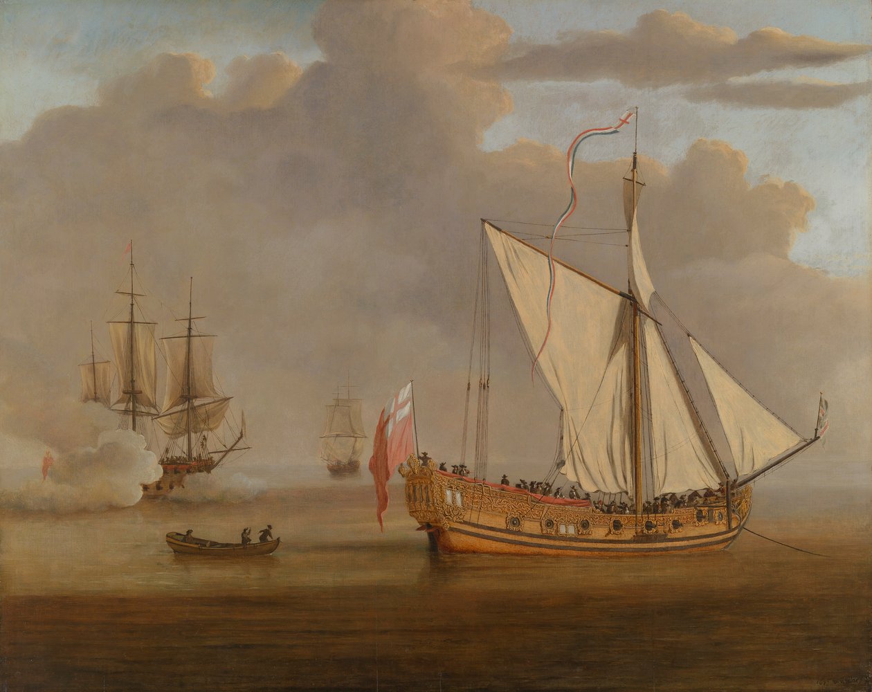 O iate inglês "Portsmouth" ancorado de Willem van de the Elder Velde