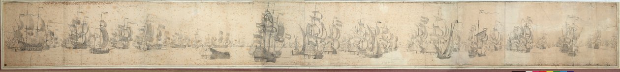 As frotas inglesa e holandesa no dia seguinte à Batalha de Solebay de Willem van de the Elder Velde